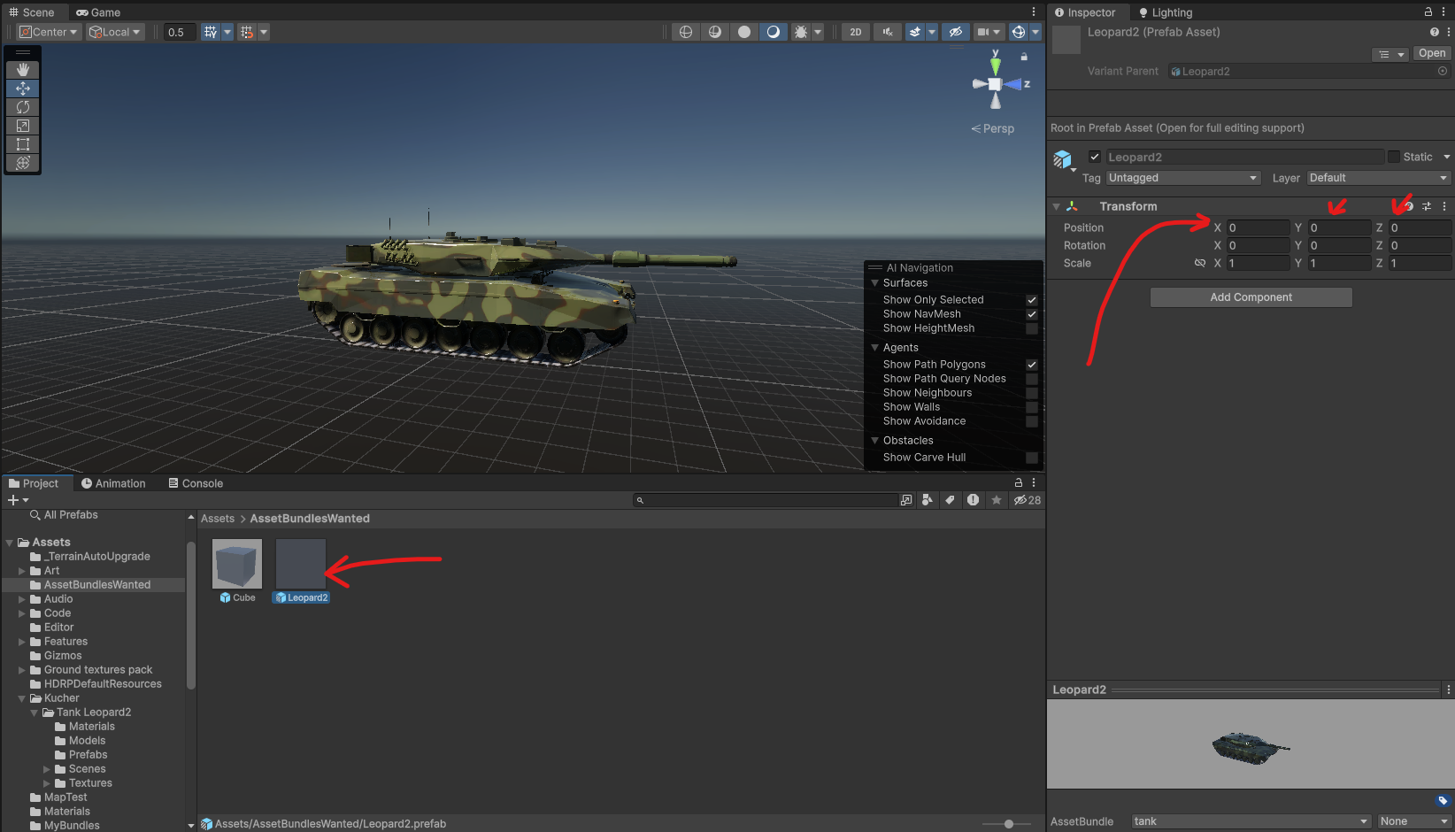 Resetting tank position